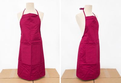 two images of a woman ' s apron on a mannequin stand