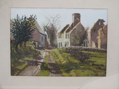 une photo d'un tableau représentant une route de campagne