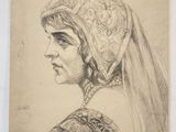 un dessin représentant une femme portant un voile sur la tête