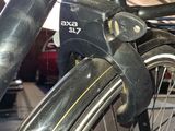a close up view of a bicycle in a garage