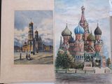 painting of a picture of a building with a clock tower and a picture of a church