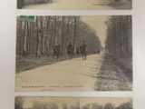 several old photos of people walking down a road in the woods