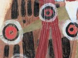 a picture of a painting of a man with a cross on it