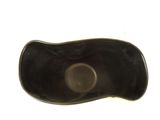 a black bowl with a brown lid on a white surface