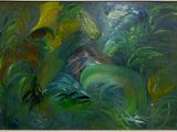 une peinture représentant une peinture d'une femme en robe verte