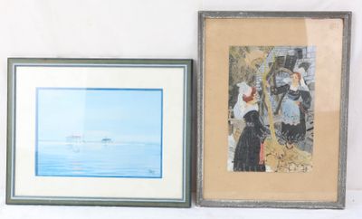 deux tableaux encadrés accrochés l'un à côté de l'autre au mur