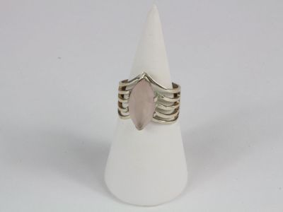 sterling silver ring with a pink quartz stone in the center