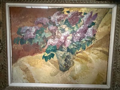 une peinture de fleurs dans un vase sur une table