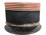a black hat with a red stripe on top of it
