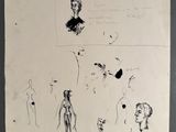 drawing of a group of people in various poses on a piece of paper