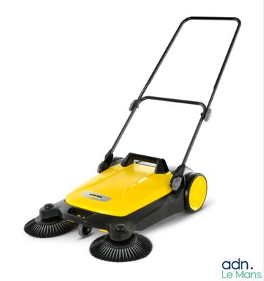 a yellow and black sweeper on a white background