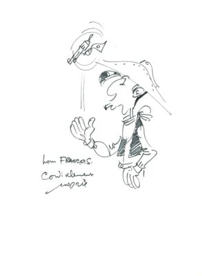 dessin représentant un homme portant un chapeau et tenant une cigarette à la main