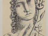 an ink drawing of a woman with a flower in her hand
