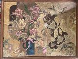 a picture of a painting of flowers in a blue vase