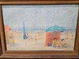 a picture of a painting of people on the beach