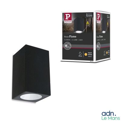 a picture of a black wall light with a box on the side