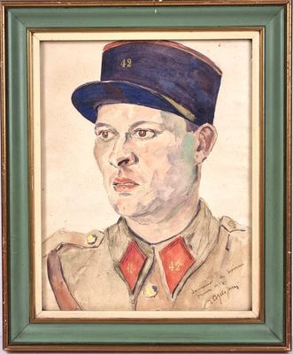 Jean ETZIES (?). "Portrait de soldat", aquarelle, signé et d…