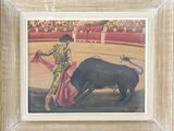 tableau représentant un taureau et un torero dans une arène