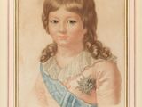 portrait of a young girl in a blue sash and tiable