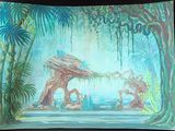 une photo d'un tableau représentant une scène de jungle accroché au mur