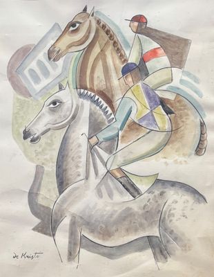tableau représentant un homme à cheval avec une femme à ses côtés