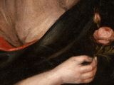 painting of a woman holding a rose in her left hand