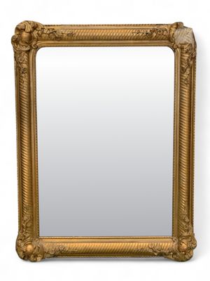 MIROIR de CHEMINEE à écoinçons à encadrement en bois et stuc…