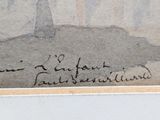 an old painting of a man standing on top of a hill