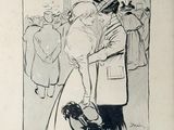drawing of a man and a woman kissing in front of a group of people