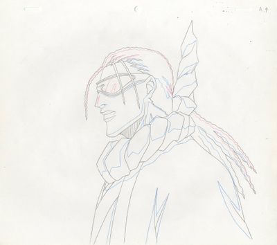 dessin représentant un homme avec une plume sur la tête et une écharpe autour du cou