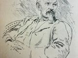 a drawing of a man in a suit and tie sitting in a chair