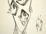 drawing of a cartoon character holding a cell phone in one hand and another hand holding a cell phone in the other hand
