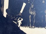 a black and white drawing of a man holding a book