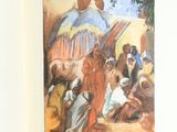 a painting of a group of people sitting on the ground