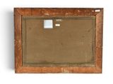 an old picture frame with a label on it on a white background