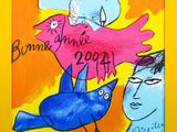 a picture of a painting of a bird and a man