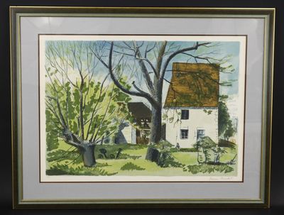 une image représentant un tableau d'une maison blanche dans un champ