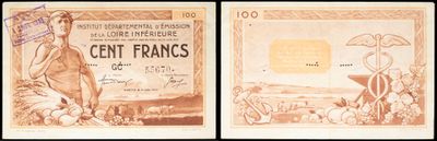 two old french bank notes with a picture of a man and a woman