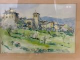 a picture of a painting of a village in the country