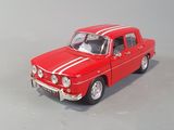 a red toy car with a white stripe on it