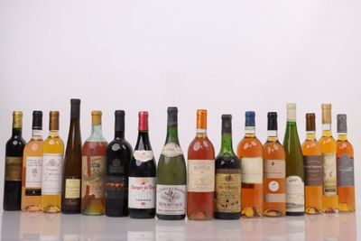 les nombreuses bouteilles de vin alignées sur la table