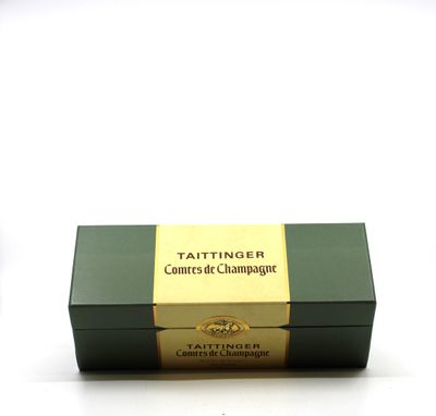 a green box with a gold label on it