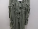 olive green off the shoulder top with ruffles and buttons