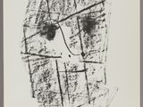 a black and white drawing of a face on a piece of paper