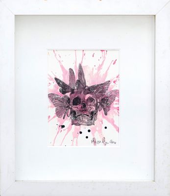 a picture of a picture of a skull with a flower on it