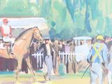 a painting of a man riding a horse in a field