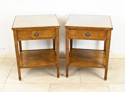 pair of mid century style nightstand tables with marble tops