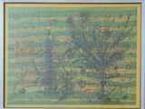 tableau encadré représentant un paysage avec des arbres et de l'herbe