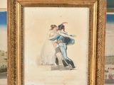two framed pictures of a man and a woman on the beach