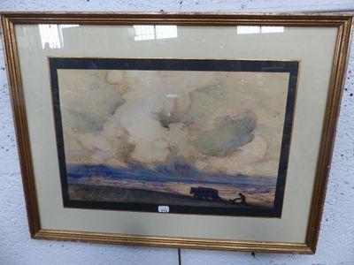 tableau encadré représentant des chevaux dans un champ, avec le ciel en arrière-plan